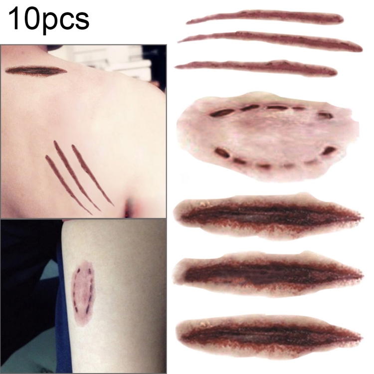 10pcs S-250 Halloween Terror Realistic Scratches Wound Injury Scar Temporary Tattoo Sticker