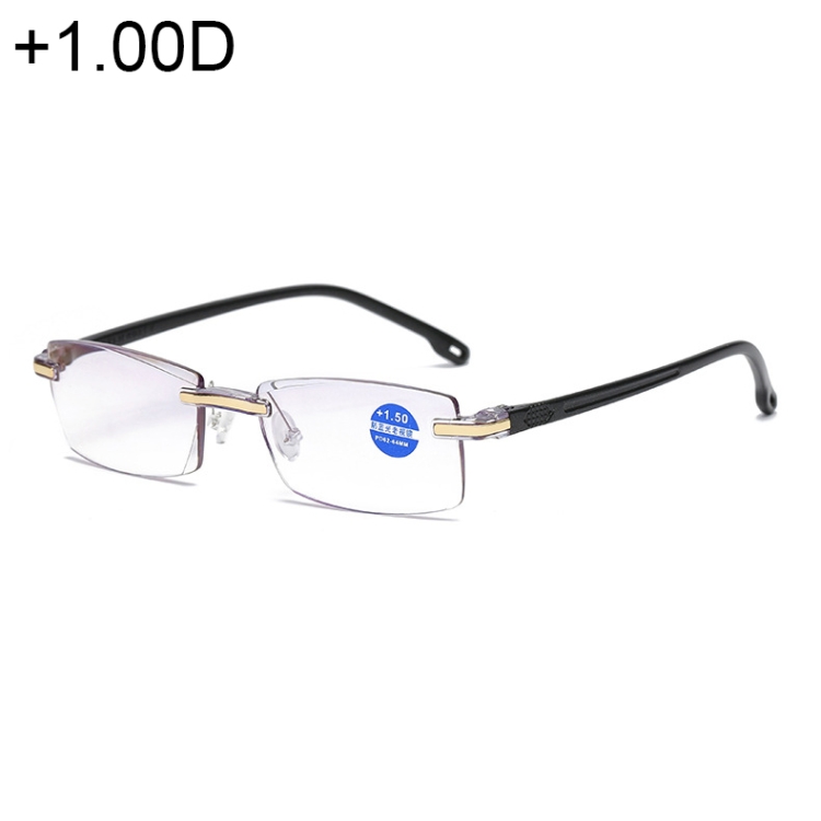 Rimless Anti Blue-ray Blue Film Lenses Presbyopic Glasses, +1.00D, +1.00D