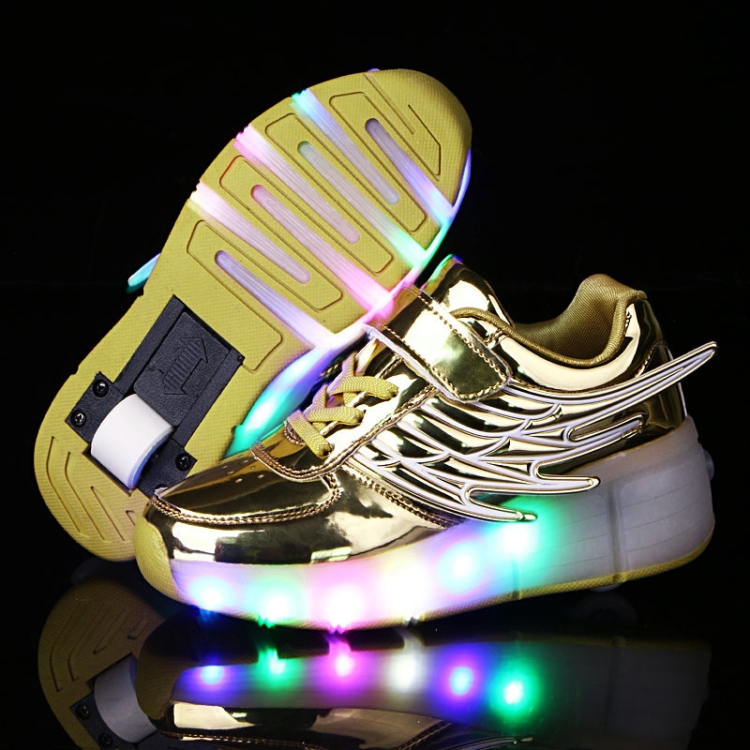 K02 LED Light Single Wheel Wing Roller Skating Shoes Sport Shoes, Size : 33, Size : 33 (Gold)