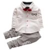 Boys Bow Tie Long Sleeve Top + Letter Print Pattern Pants Set, M, XL