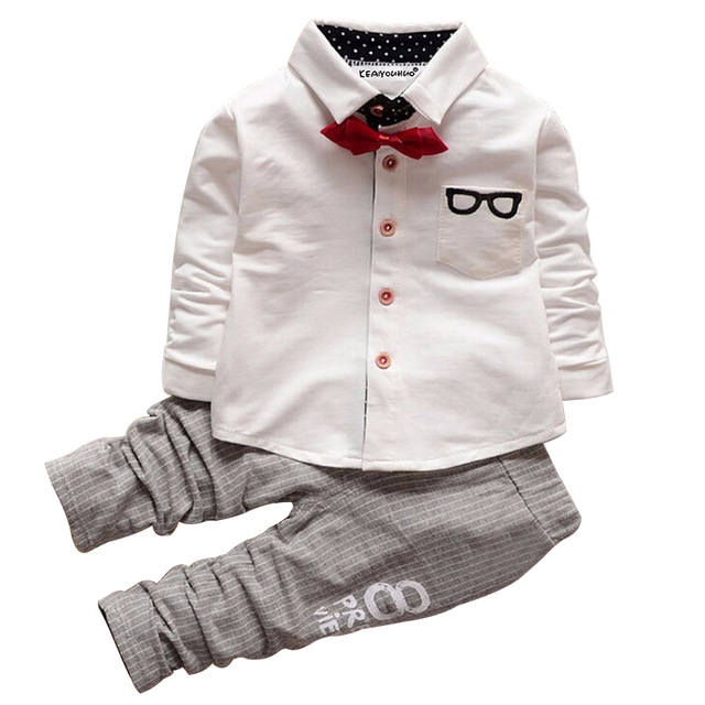 Boys Bow Tie Long Sleeve Top + Letter Print Pattern Pants Set, M, XL