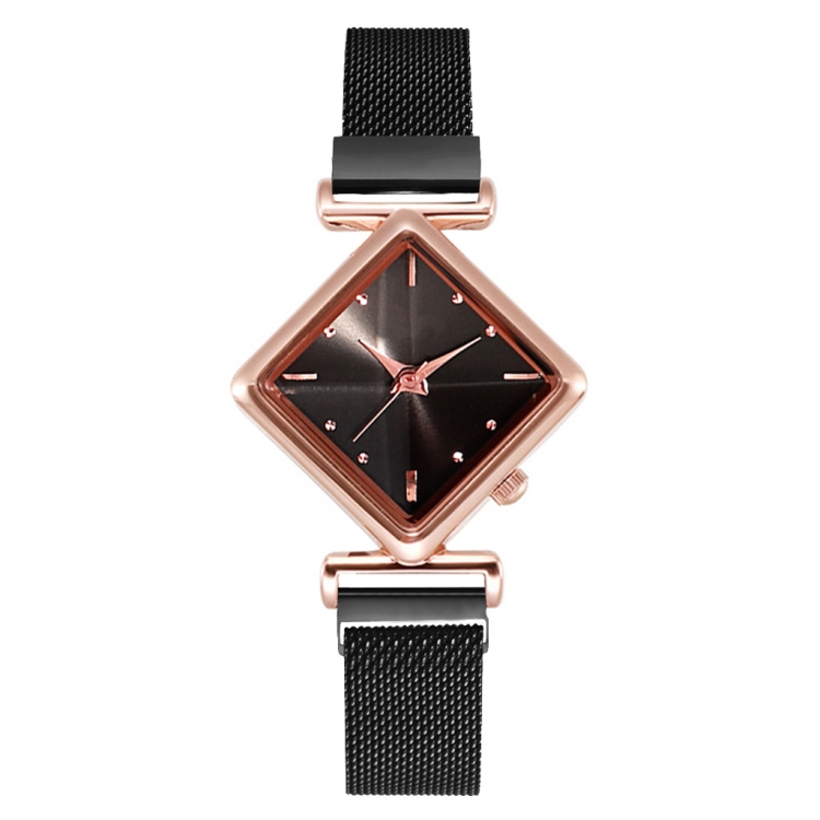 Ladies Diamond Dial Quartz Watch, Colour: Black, Black, Red + Bracelet
