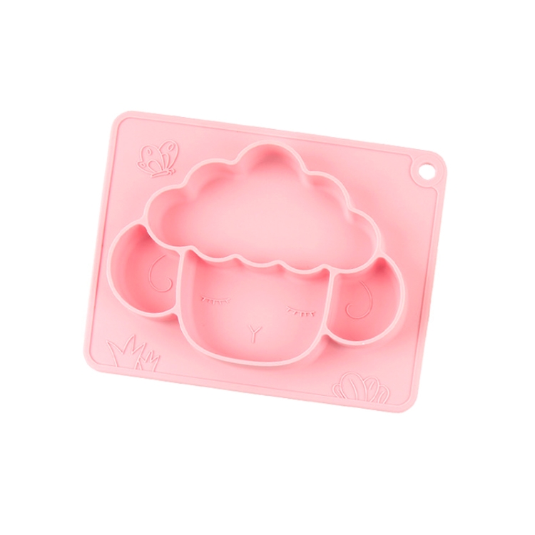 M010094 Children Silicone Dinner Plate Gridded Anti-Fall Eating Bowl Baby Cartoon Complementary Food Non-Slip Suction Cup Bowl, Pink, Green, Blue, Beige, Cow-Pink, Cow-Green, Cow-Blue, Cow-Beige