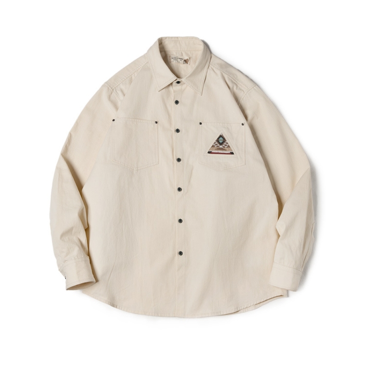 TLW2107009 Men Patchwork Pocket Stacked Vintage Long Sleeve Shirt, M, L, XL, XXL