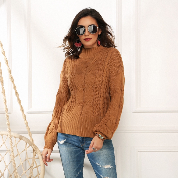 Women Fluorescent Color Long Sleeve Stranded Flower Knit Sweater, S, M, L, XL, XXL