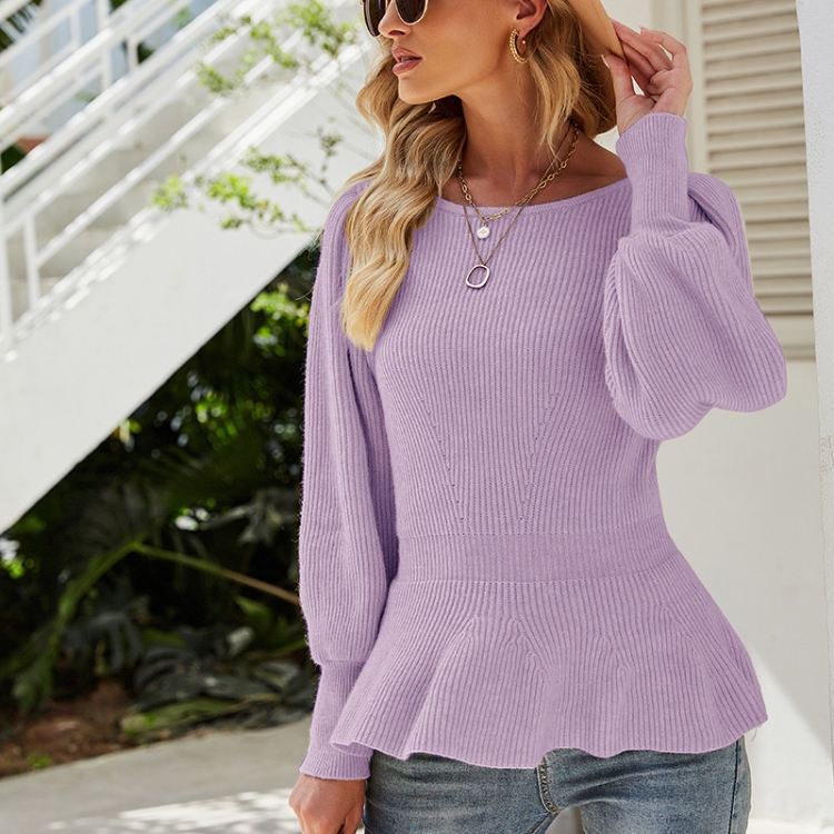 Autumn and Winter Women Sweater Waist Lantern Sleeve Knitted Top, S, M, L, XL