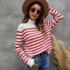 Women Striped Knitwear Loose Stand-up Collar Pullover Sweater, XS, S, M, L, XL
