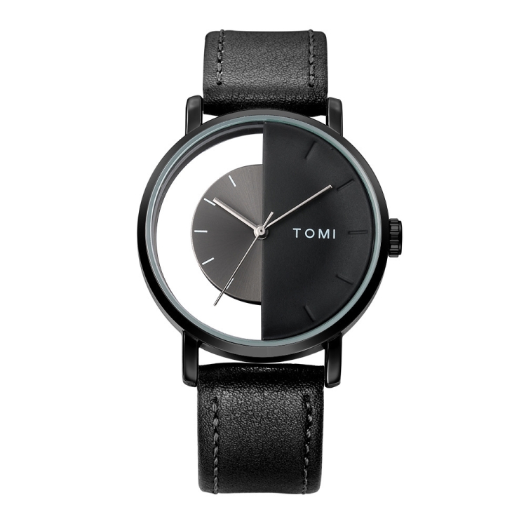 TOMI T080 Hollow Design Half See-through Unisex Quartz Watch, Black Face Black Shell Black Strap, White Face Silver Shell Brown Strap, Black Brown Face Black Strap, White Face Rose Shell Brown Strap, Black White Face Brown Strap...