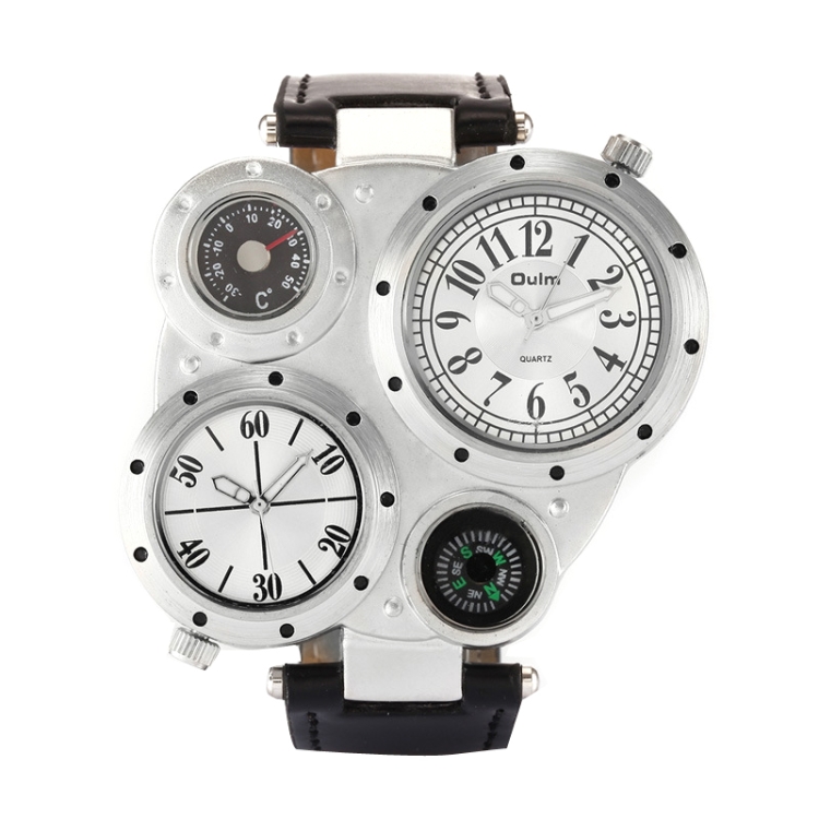 Oulm 9415 Double Time Zone Men Belt Watch Big Dial Compass Quartz Watch, 9415 White, 9415 Black, 9415 Coffee