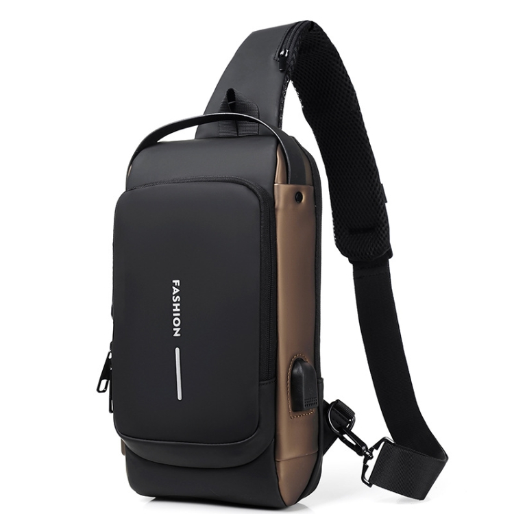 WEIXIER X306 Men Shoulder Bag With USB Charging Port Anti-Theft Chest Bag, X306 Black Gold