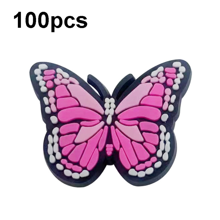 100pcs Butterfly Cartoon Shoe Flower Removable PVC Soft Rubber Cave Shoes Buckle, Butterfly Pink, Butterfly Yellow, Butterfly Red, Butterfly Gold, Butterfly Purple, Butterfly Green, Butterfly Blue, Butterfly Rainbow