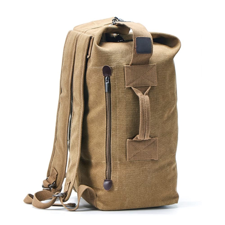 Upgrade Zipper Pockets Outdoor Travel Man Canvas Double Shoulder Backpack Student Schoolbag, Small Khaki, Small Black, Small Green, Large Khaki, Large Black, Large Green
