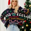 Autumn And Winter Women Loose Knit Sweater Christmas Tree Crew Neck Sweater, S, L, XL