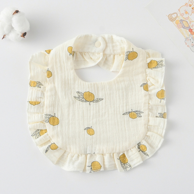 Baby Feeding Bib Ruffle Infants Saliva Towel Soft Cotton Burp Cloth, Yellow Lemon, Rabbit, Yellow Orange, Peach Heart, Mushroom Rabbit, Leaf Fruit, Little Pink Rabbit, Love, Dutch Flower, Floral, Pink Rose, Squirrel, Rainbow, Little Tiger...