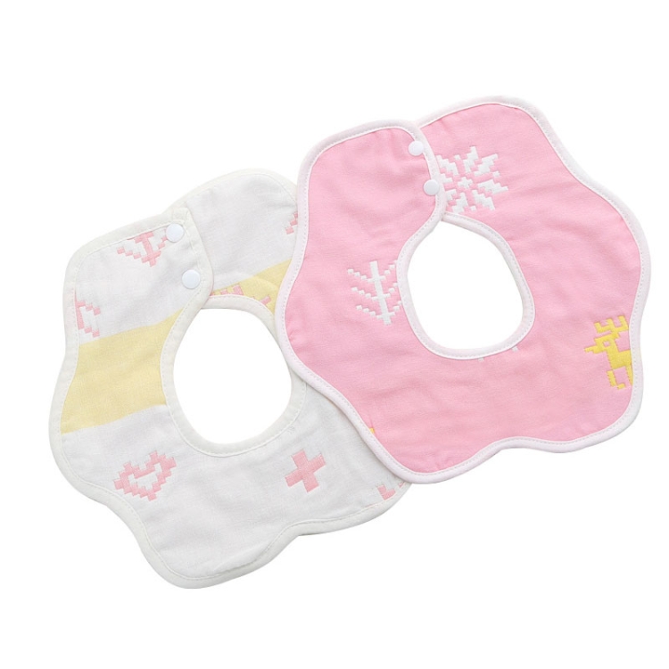 2pcs Dual Sided Newborn Baby Petal Waterproof Bib Six Layers Gauze Cotton Plum Bib, Pork Pink, Pig Blue, Cedar Pink, Cloud Pink, Cloud blue, Alpaca Pink, Puppet Monkey, Giraffe, Mickey, Airplane, Crown, Classic Mushroom