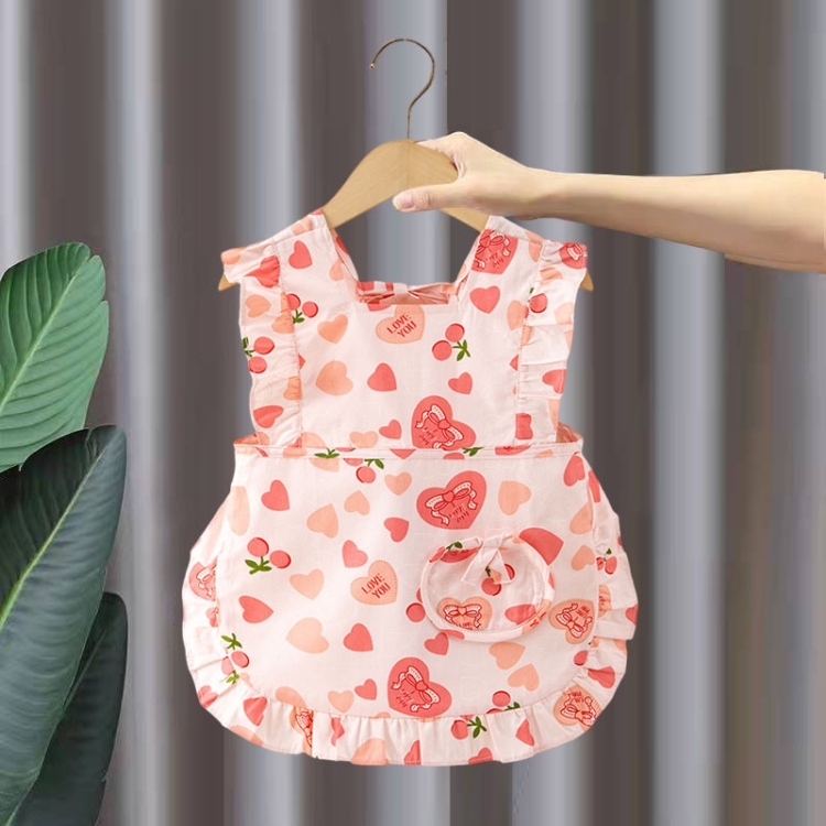 Children Summer Sleeveless Bibs Flowery Eating Reversible Clothes, Love, Peach, Yellow Sunflower, Pink Sunflower, Cherry, Green Flower