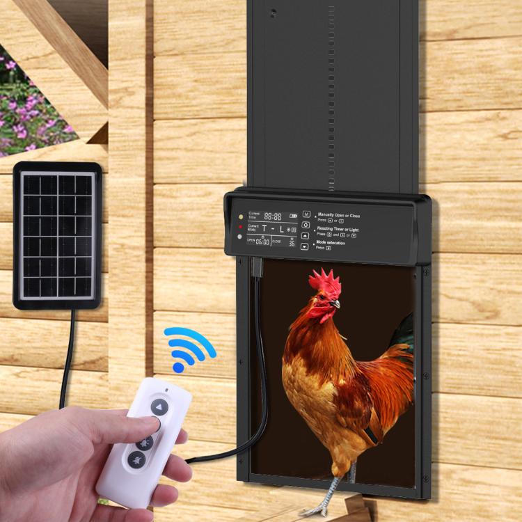 Solar-Powered Remote Control Light Sensor Timer Alarm Chicken Coop Door, KF4201066