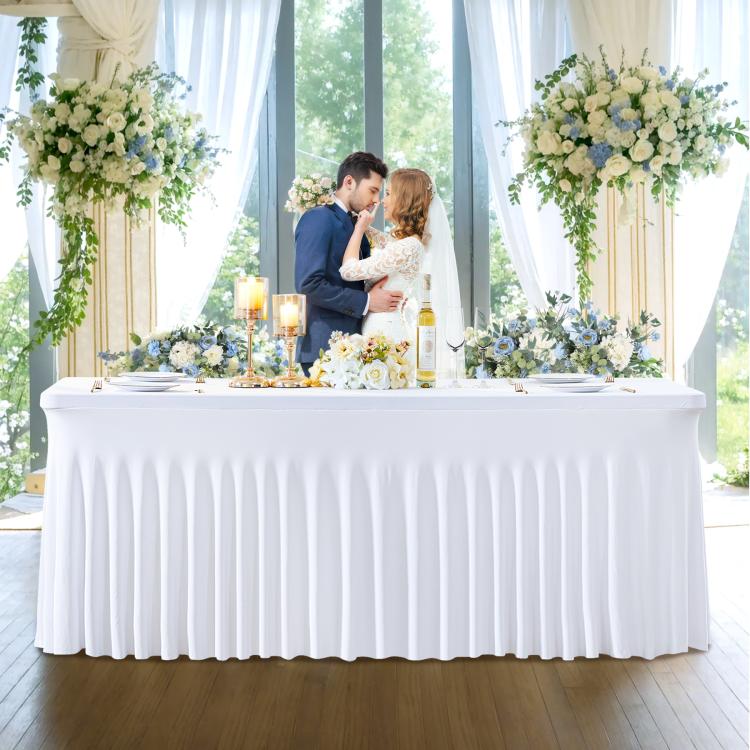 Spandex Table Skirt for Rectangle Table Stretchable Wrinkle Resistant Tablecloth for Weddings Parties Tradeshows, 122x60x76cm, 183x76x76cm, 243x76x76cm