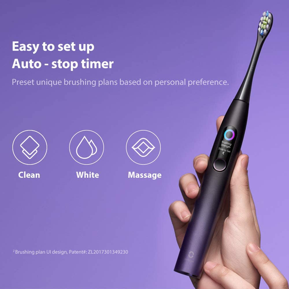Oclean X PRO Sonic Electric Toothbrush 32 Levels IPX7 Waterproof Touchscreen Rechargeable Tooth Cleaner Support App for IOS & Android - Aurora Purple