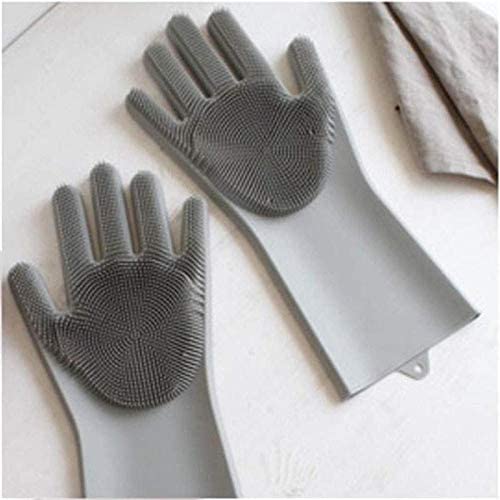 Magic SakSak Reusable Silicone Eco-Friendly Cleaning Brush Scrubber Gloves Heat Resistant, Great for Dish wash, Cleaning, Household, Washing the Car, Pet Hair Care (Grey)