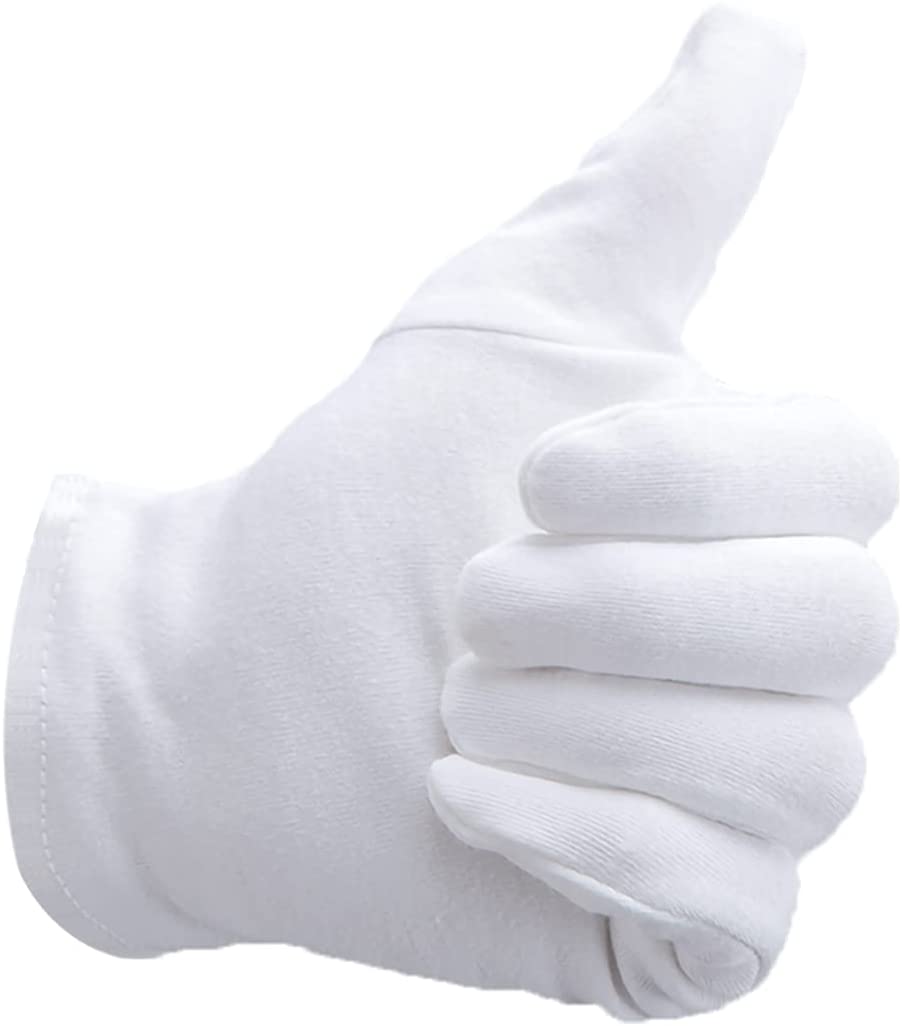 White Gloves 100% Cotton Gloves for Dry Hands Women Men Sleeping Gloves Overnight Moisturizing Gloves Eczema Sensitive Skin Treatment (10 Pairs)