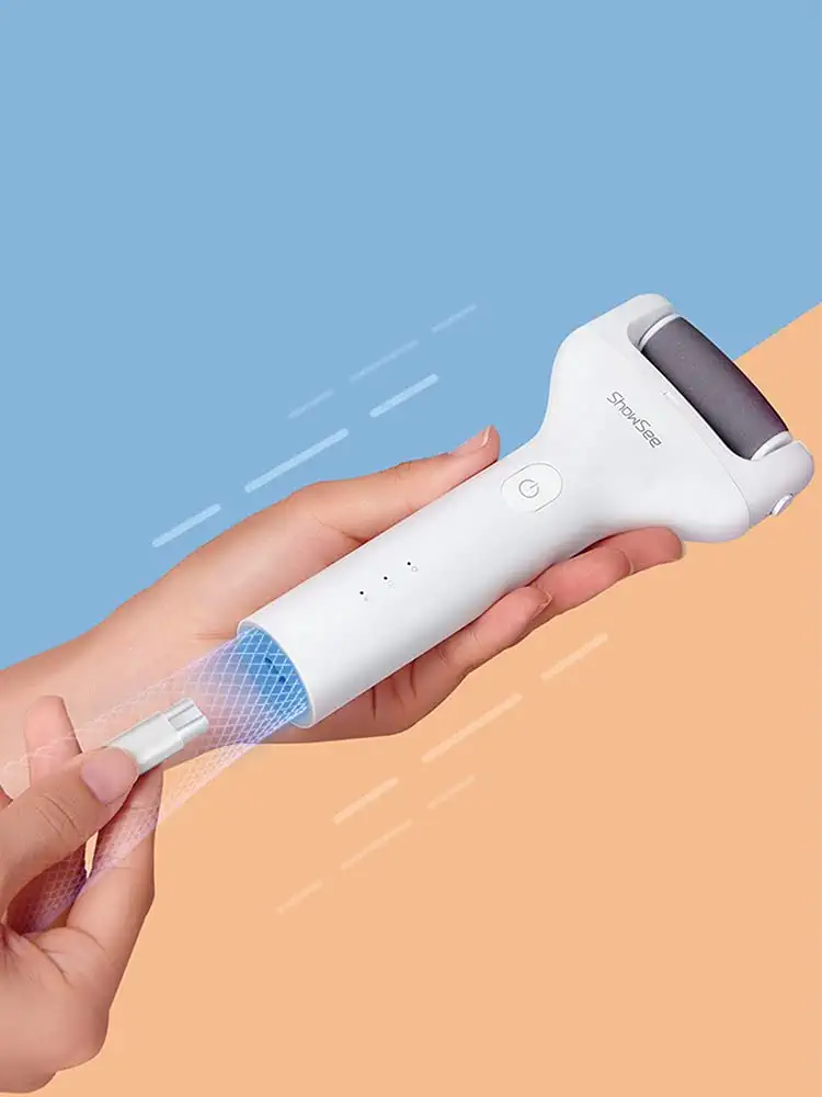 ShowSee Dead Skin Remover for Feet, Pressure Sensing Electric Callus Remover with Replaceable Grinding Heads - IPX7 Whole Body Waterproof Pedicure Electric Foot Callus Remover, B1 White