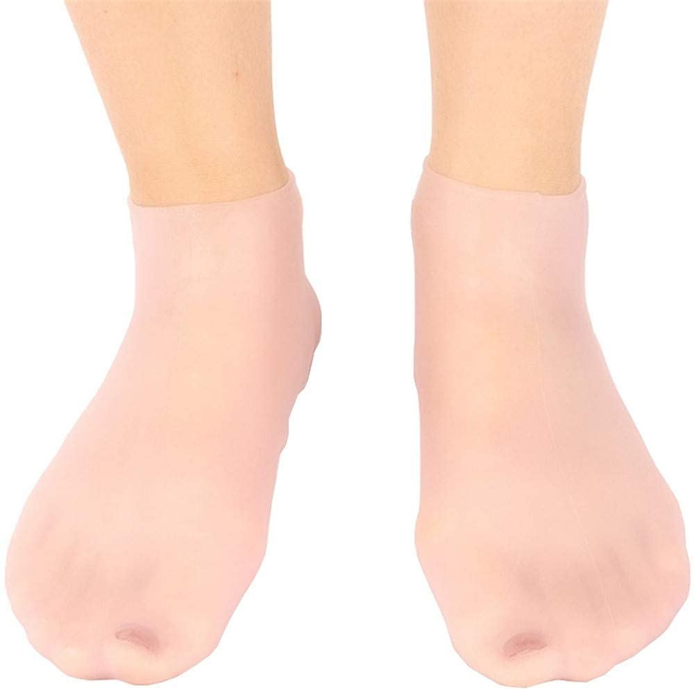 GCL Silicone, Gel Foot Moisturizing Protective Heel Anti-crack Waterproof Socks (M 36-38, Skin Color)