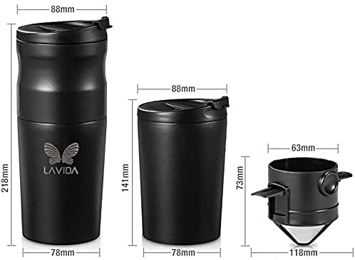 LAVIDA Portable Coffee Maker, Color Black, USB Charging, Travel Gadgets, Electric Grinder, Automatic Ceramic Burr Bean Grinder, Perfect For Camping