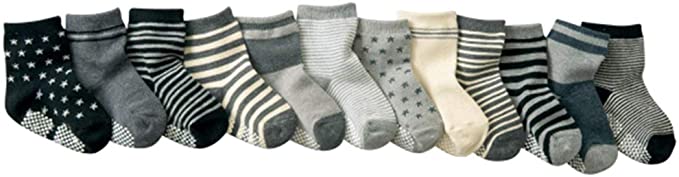 12 Pairs Boys Kids' Socks Non Skid Cotton Socks with Grip for Baby Boys Newborn Toddler Kids 1-3 Year Old (Random Pattern) for students