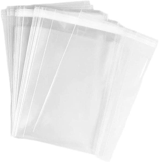 100PCS Transparent Self Sealing Flat Cello Cellophane Bag Crystal Plastic Storage Poly PE Bags For Clothing Store T-shirt Gift Packing Cloth Garment Sample Card Treat Wrap(4.7"x7")