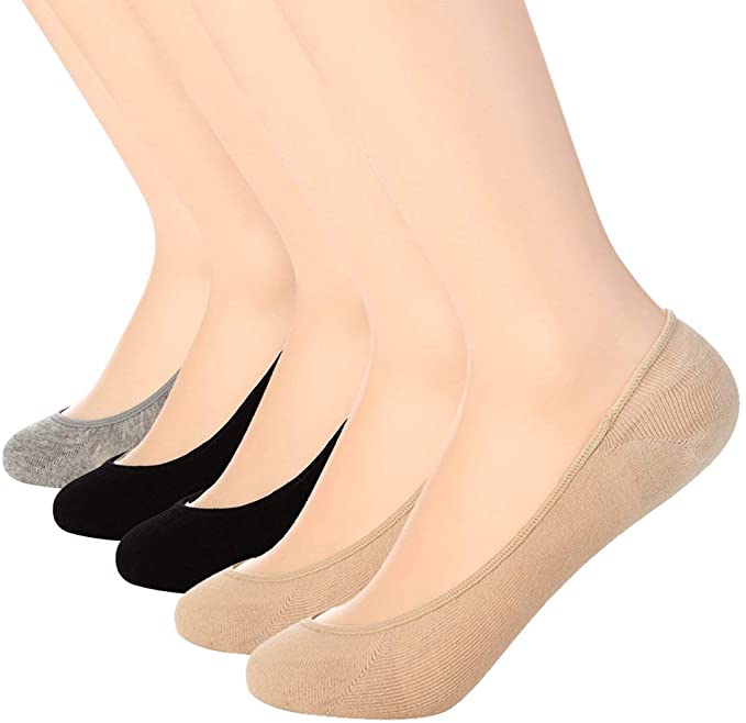 Ultra Low Cut Liner Socks Women No Show Non Slip Hidden Invisible for Flats Boat Summer, 5 Pairs Mixed Colors
