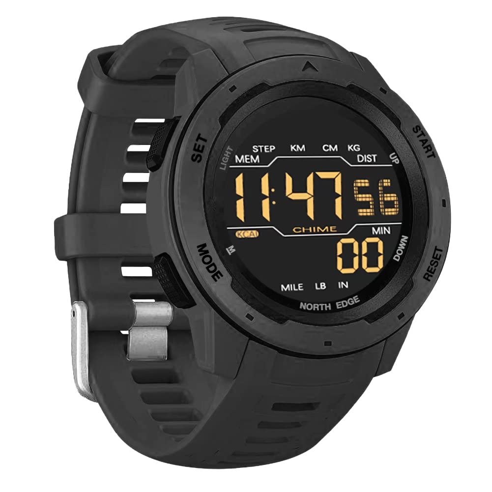 NORTH EDGE Mars Men's Digital Watch Rugged Outdoor Watch with Pedometer Sports Watches Dual Time Alarm Clock Waterproof 50m TRA/UAE Version