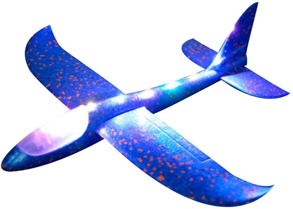 Domybestshop Throwing Foam Airplane Hand Launch Glider Inertia Aircraft with LED Light For Kids (Navy Blue)