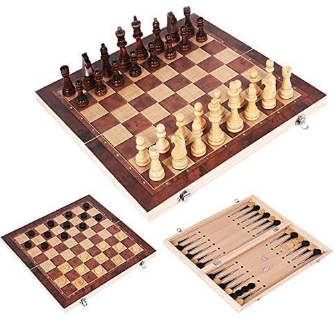 Great Gift Design 3 in 1 Wooden Chess Backgammon Checkers Travel Games Chess Set Board Draughts Entertainment International Chess (Color : 24x24cm)