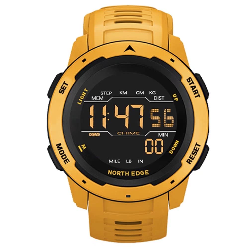 NORTH EDGE Mars Men's Digital Watch Rugged Outdoor Watch with Pedometer Sports Watches Dual Time Alarm Clock Waterproof 50m TRA/UAE Version