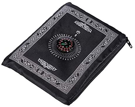 Portable Black Color Muslim Prayer Rug with Compass Pocket Size Prayer Mat Compass Qibla finder with Booklet Waterproof Material