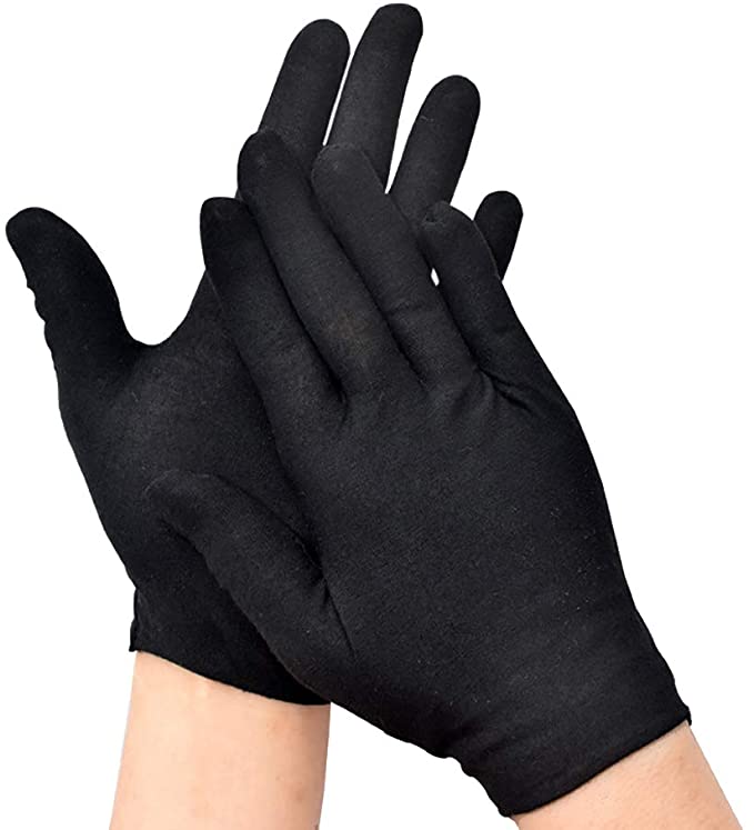 GSHLLO 6 Pairs Black Cotton Gloves Work Gloves Coin Gloves Jewelry Inspection Gloves for Women Men