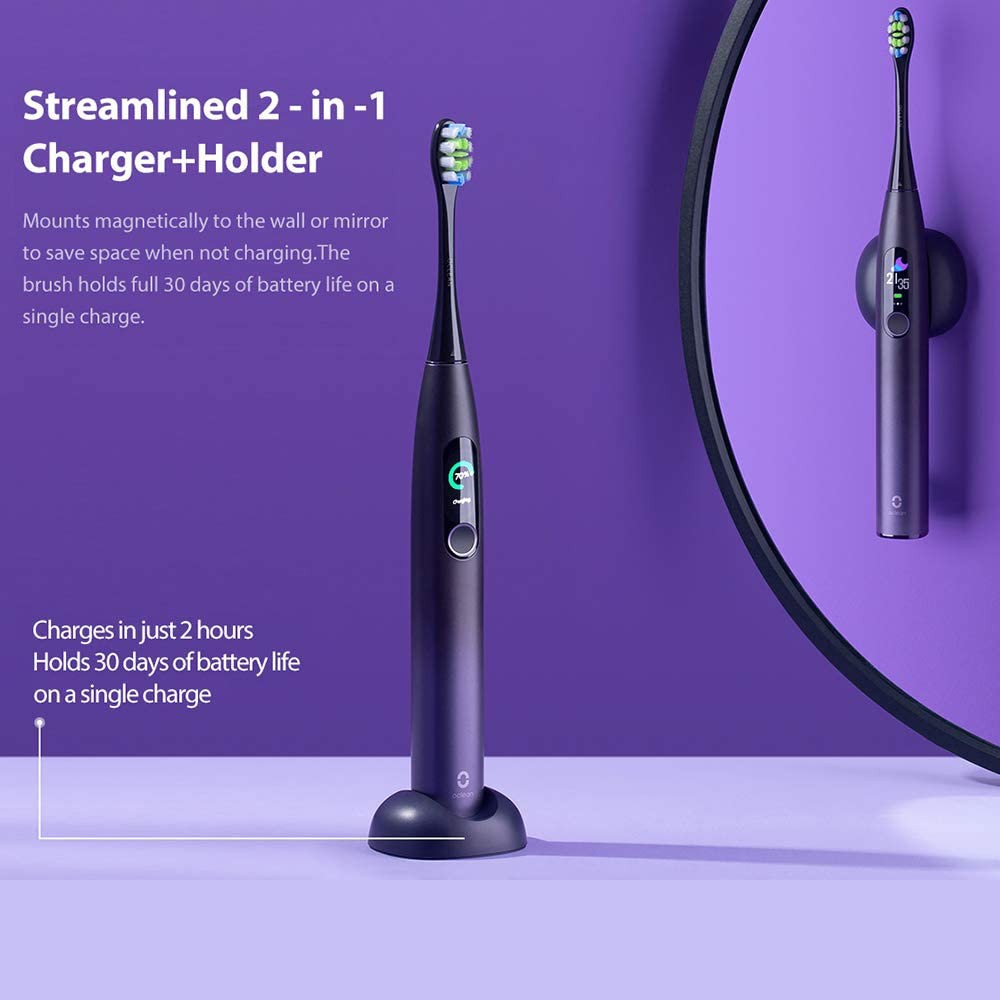 Oclean X PRO Sonic Electric Toothbrush 32 Levels IPX7 Waterproof Touchscreen Rechargeable Tooth Cleaner Support App for IOS & Android - Aurora Purple