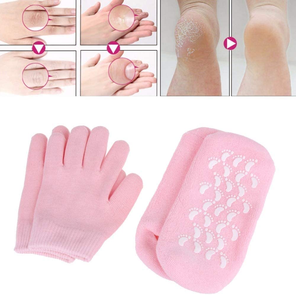DORLIONA 2 pairs Reusable SPA Gel Socks Gloves Moisturizing Whitening Exfoliating Foot Mask Ageless Beauty Hand Mask Care Silicone Socks