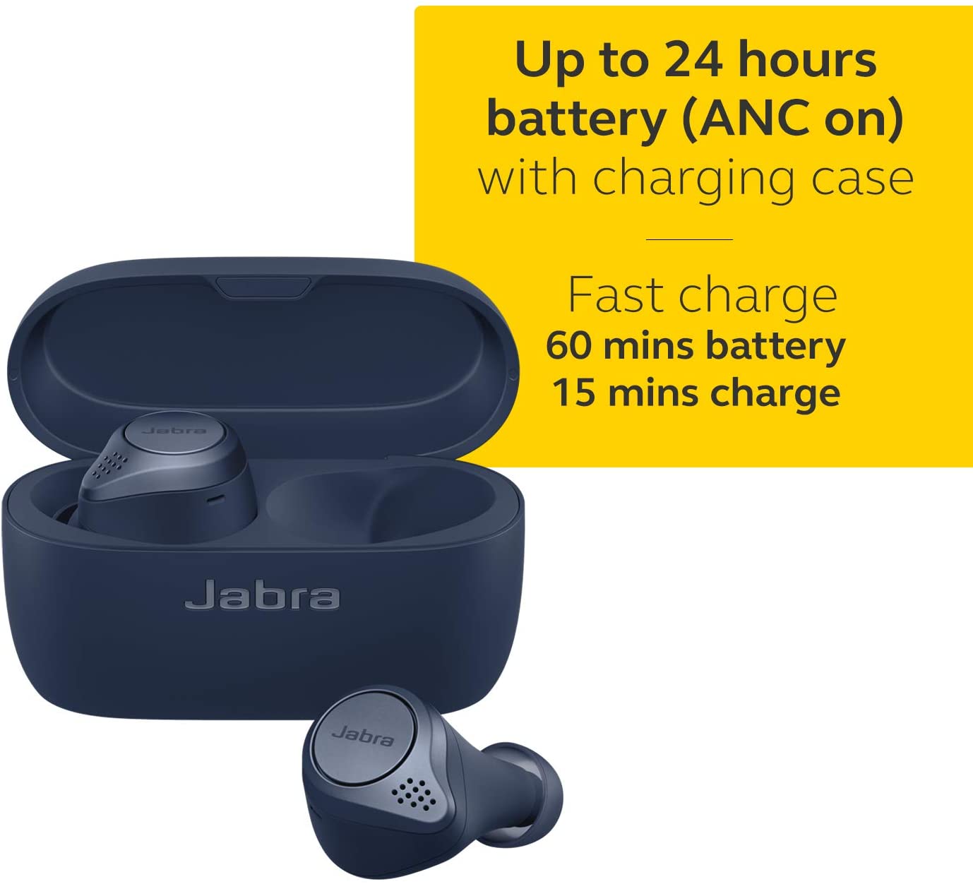 Jabra Elite Active 75t Earbuds – Active Noise Cancelling True Wireless Sports Earphones with Long Battery Life for Calls and Music – Navy