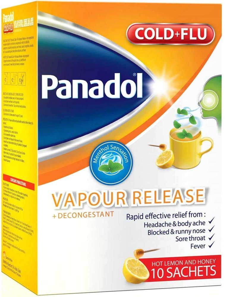 Panadol Cold and Flu Hot Lemon And Honey Vapour Release, 10 Sachets