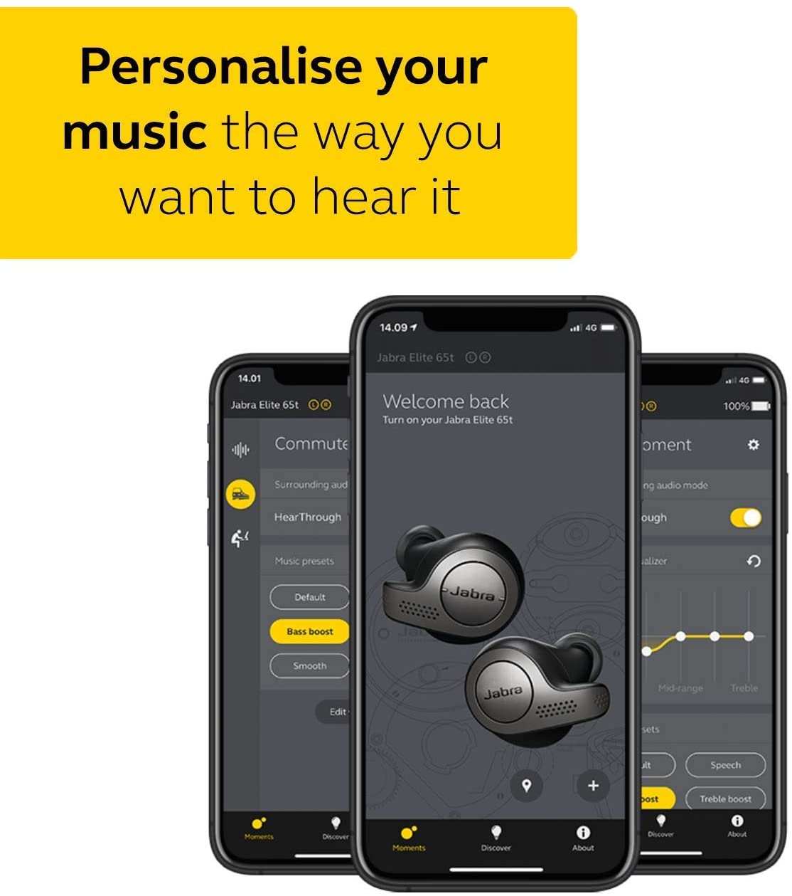 Jabra Elite 65t Earbuds – Passive Noise Isolating Bluetooth Earphones with Four-Microphone Technology for True Wireless Calls and Music – Titanium Black