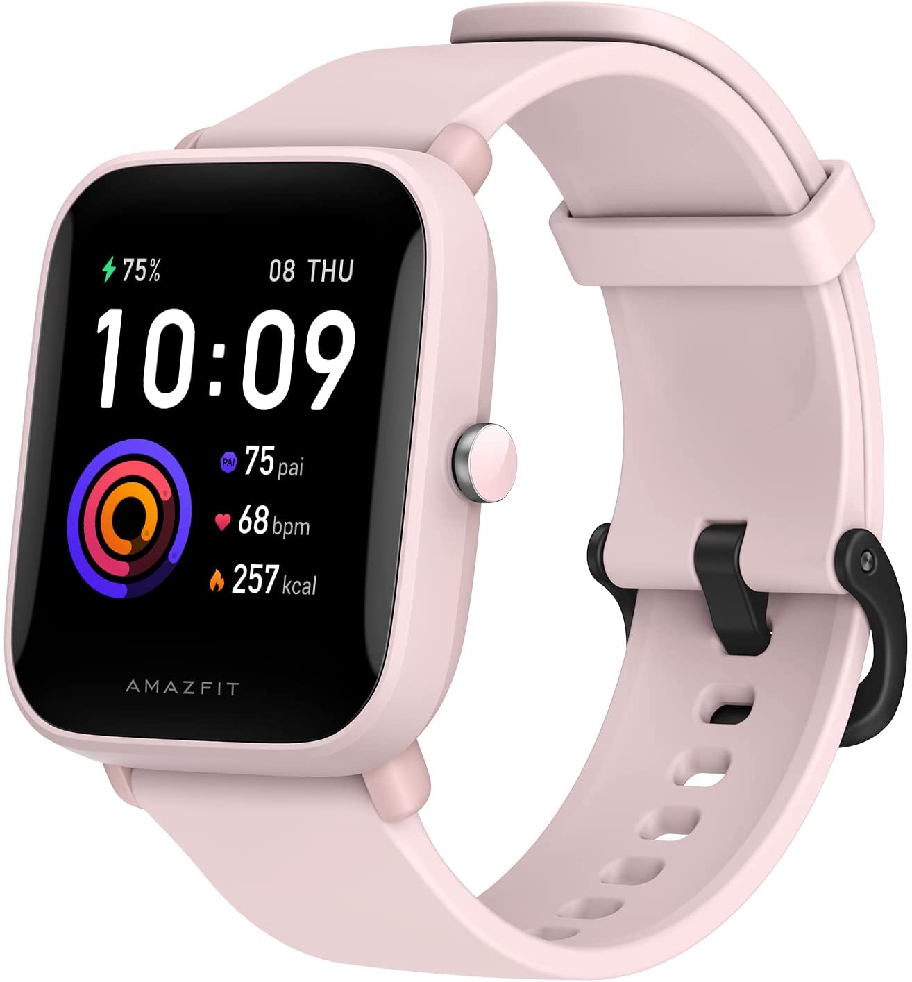 Amazfit Bip U Health Fitness Smartwatch with SpO2 Measurement, 9-Day Battery Life, Breathing, Heart Rate, Stress, Sleep Monitoring, Music Control, Water Resistant, 60 Sports Modes, HD Display, Pink