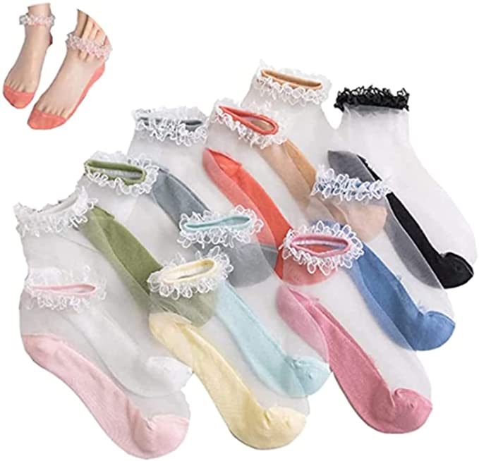 10 Pairs/pack Black/velvet Crystal Thin Transparent Short Socks Women's  Invisible Boat Socks Nylon Stockings