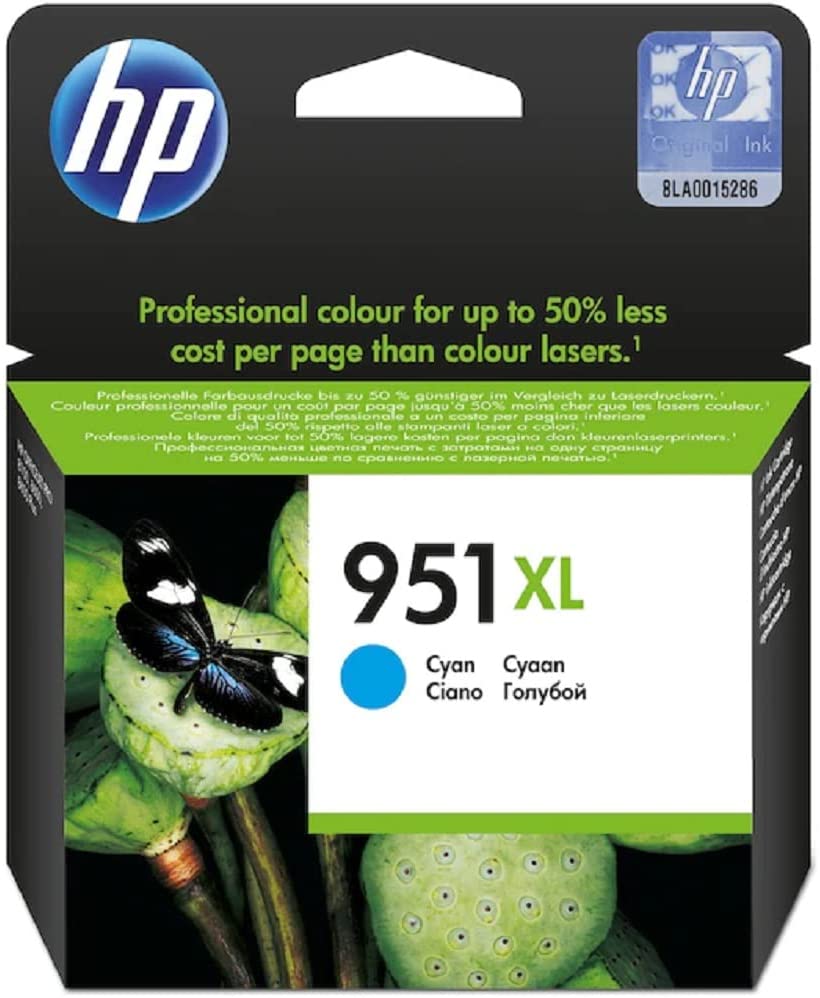 HP 951XL High Yield Cyan Original Ink Cartridge [CN046AE] | Works with HP OfficeJet Pro 251, 276, 8100, 8600, 8610, 8620, 8640 Printers