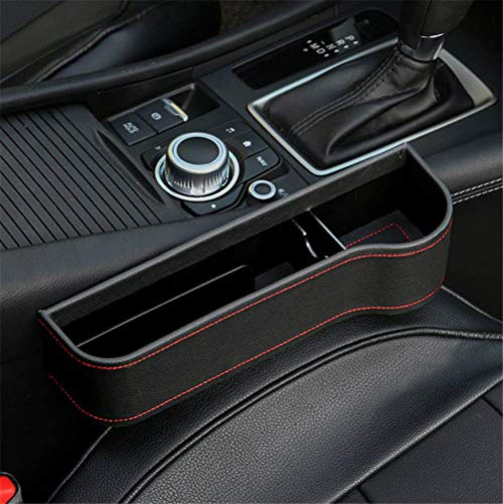 Car Side Seat Organizer For Drinks Key Wallet Phone Sunglasses, Car Seat Gap Filler Organizer - PU Leather Seat Console Organizer Pocket Interior Car Accessories (black,First officer)