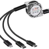 Multi Retractable Charging Cable 3 in 1 Multiple USB Charger Cord Adapter Type C Micro USB Port Connectors Compatible Cell Phones Tablets and More 1M (Black)