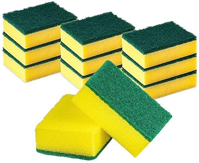 Cleaning Scrub Sponges for Kitchen, Dishes, Bathroom, Car Wash, One Scouring Scrubbing One Absorbent Side, Abrasive Scrubber Sponge Dish Pads, Heavy Duty, Green Yellow (Pack of 10)