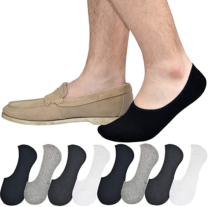 Jormatt Mens Truly No Show Socks With Non Slip Grips, 8 Pairs