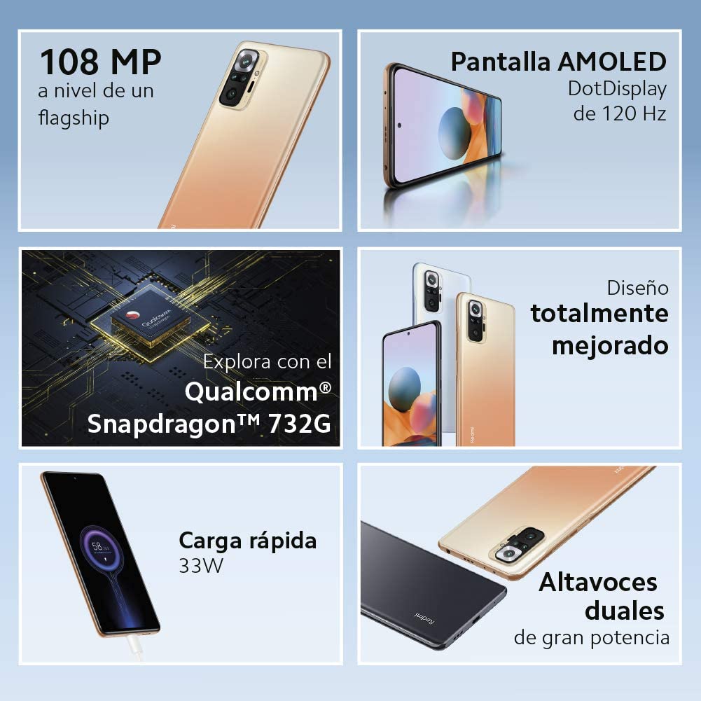 Xiaomi Redmi Note 10 Pro - Smartphone 6+128GB, 6,67” 120Hz AMOLED DotDisplay, Snapdragon 732G, 108MP Quad Camera, 5020mAh, Gradient Bronze (EU Version)